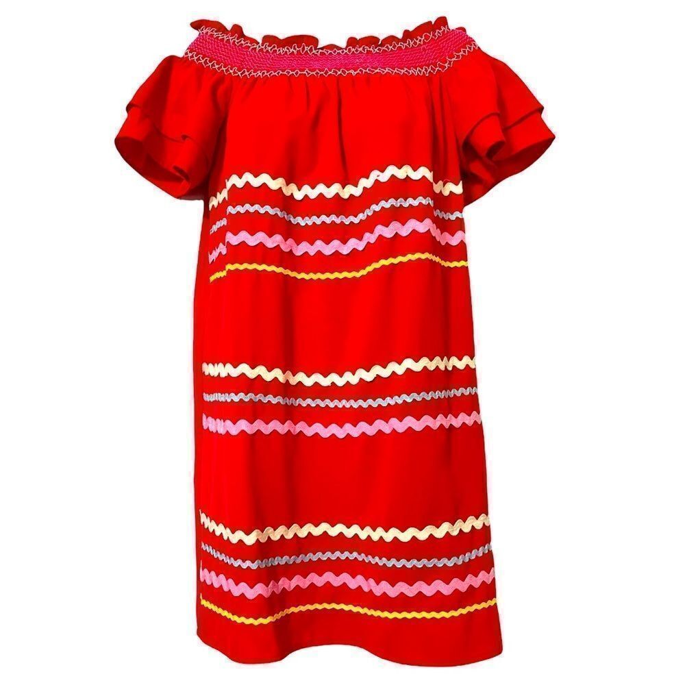 Entro Off Shoulder Rickrack Style Striped Boho Chic Mini Dress Size Small‎ - Picture 3 of 8